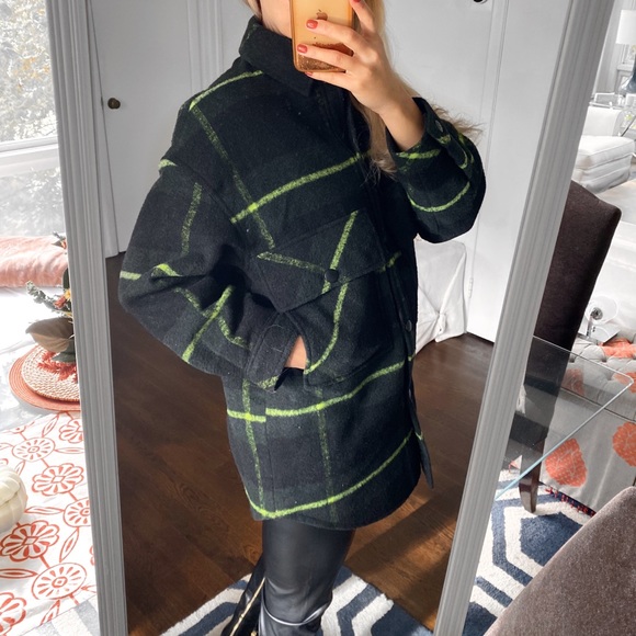 🌲 ZARA GREEN PLAID OVERSIZED WOOL BLEND WINTER JACKET! - Picture 4 of 16